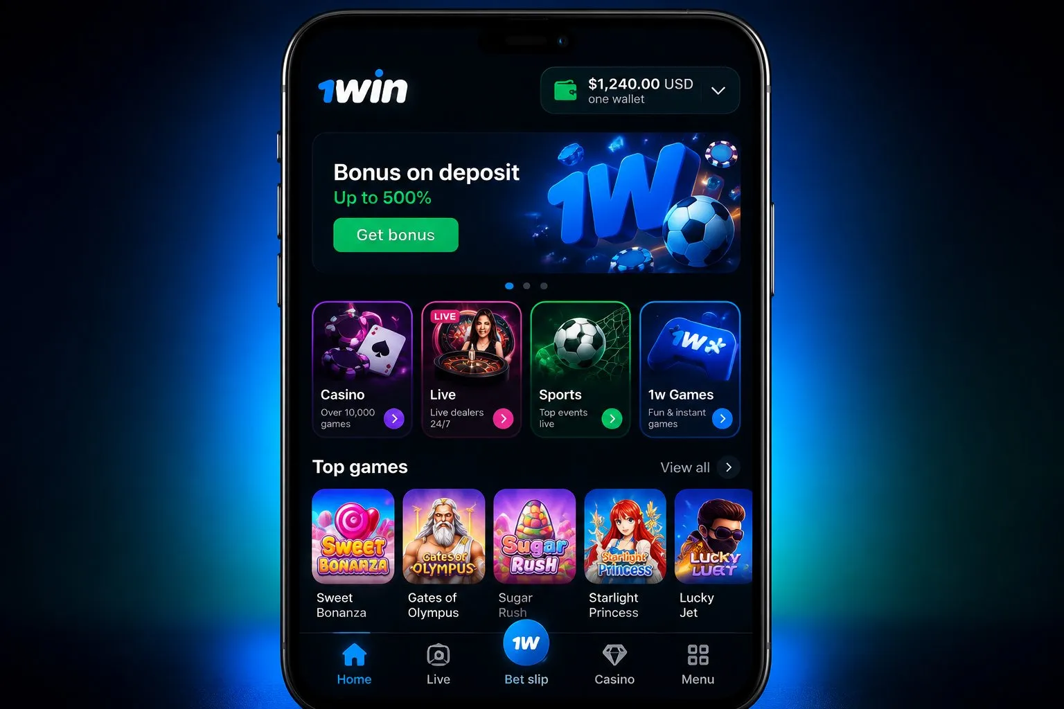 1Win app — one account for casino, live tables and sports betting