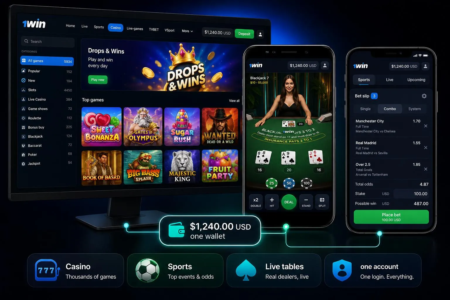 1Win casino — one account for casino, sports and live play